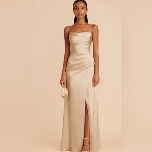Elegant Matte Gold Dress - Lydia Matte Satin Dress Birdy Grey